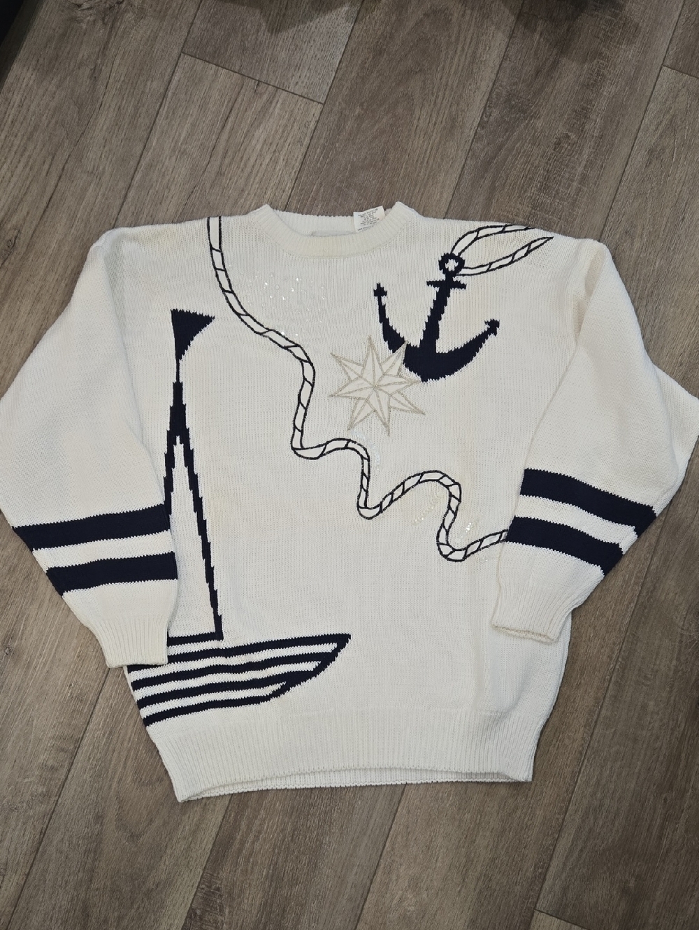 Vintage/Retro 80's Nautical Anchor Knit Cotton  Sequined And EmbroideredSweater - Picture 9 of 9